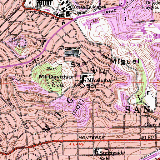 Topographic Map of Miralona Playground, CA