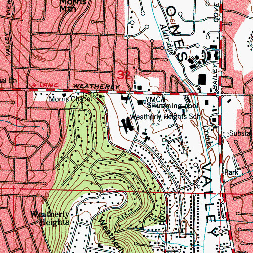 Topographic Map of Weatherly Heights Elementary School, AL