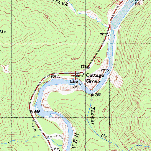 Topographic Map of Cottage Grove, CA