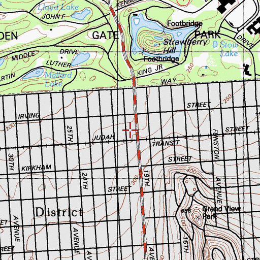 Topographic Map of Nineteenth Avenue Baptist Church, CA