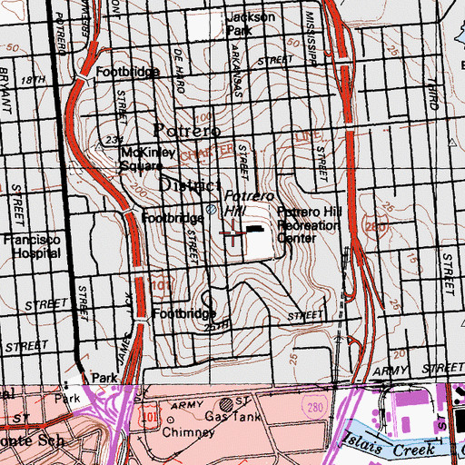 Topographic Map of Potrero Hill Recreation Center, CA