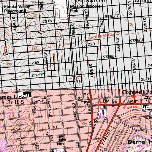 Topographic Map of Saint James Elementary School, CA