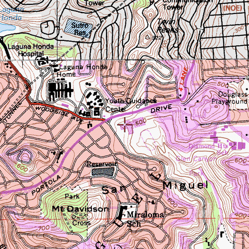 Topographic Map of J Eugene McAteer High School (historical), CA