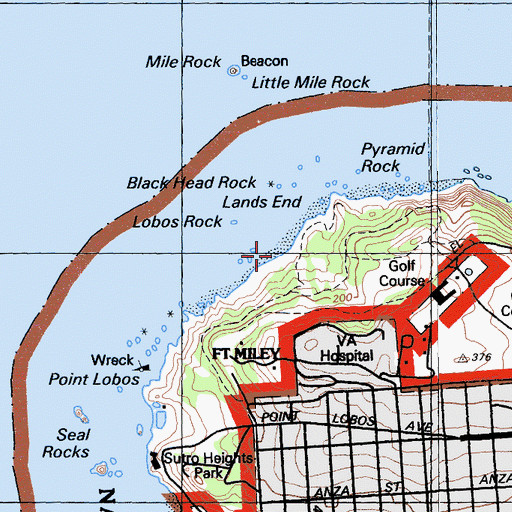 Topographic Map of Seal Rocks Beach, CA