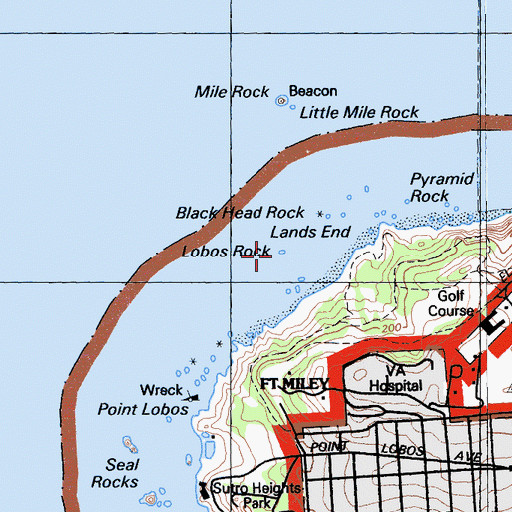 Topographic Map of Lobos Rock, CA
