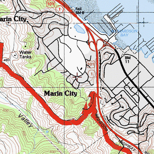 Topographic Map of Marin City, CA