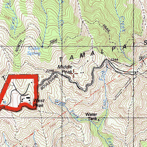 Topographic Map of Middle Peak, CA