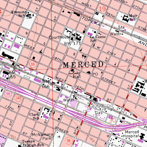 Topographic Map of Merced, CA