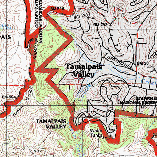 Topographic Map of Tamalpais Valley, CA