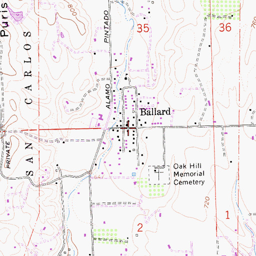 Topographic Map of Ballard, CA