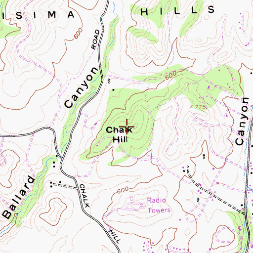 Topographic Map of Chalk Hill, CA
