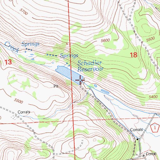 Topographic Map of Schadler 1122 Dam, CA