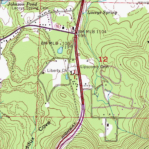 Topographic Map of Laceys Spring Post Office, AL