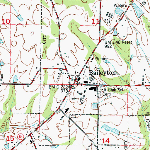 Topographic Map of Baileyton Post Office, AL