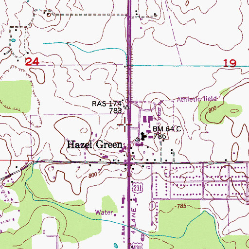 Topographic Map of Hazel Green Post Office, AL