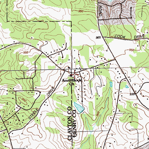 Topographic Map of Anvil Block School (historical), GA