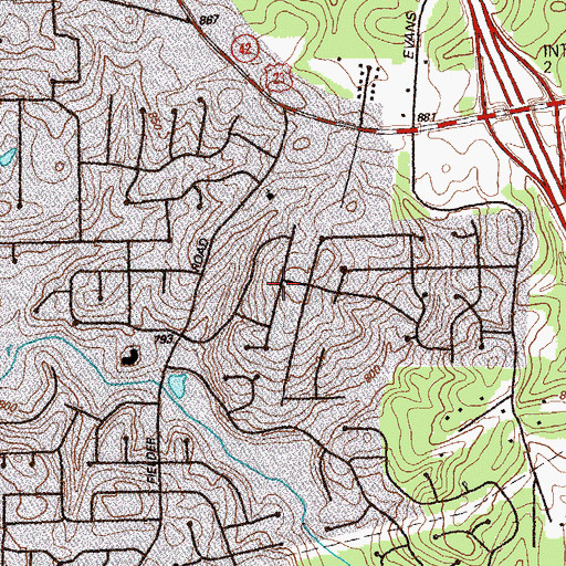 Topographic Map of Canterbury Woods, GA