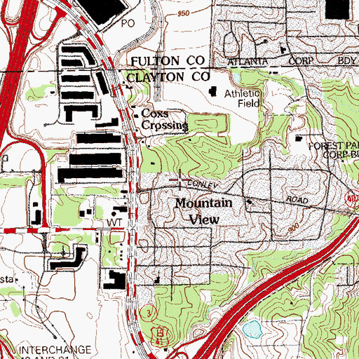 Topographic Map of Conley Road Park, GA