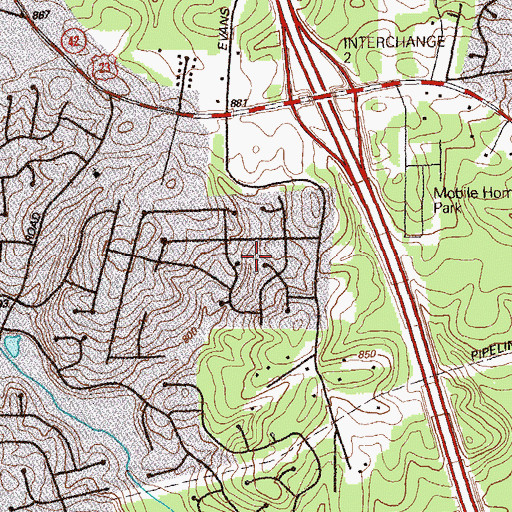 Topographic Map of Creekwood Estates, GA