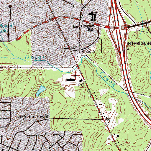 Topographic Map of Ellenwood Post Office, GA