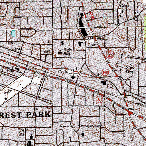 Topographic Map of Forest Park City Cemetery, GA
