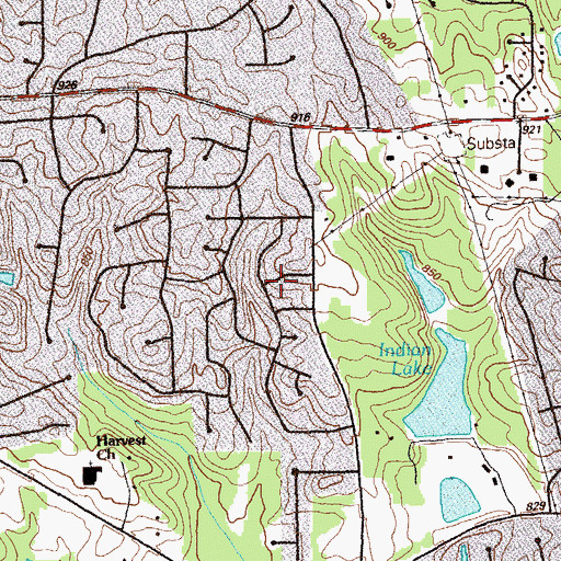 Topographic Map of Indian Hill Estates, GA