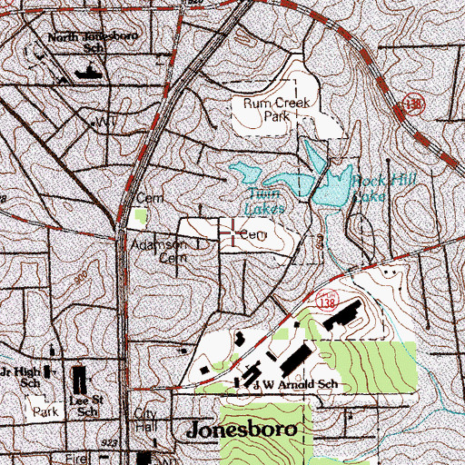 Topographic Map of Jonesboro City Cemetery, GA