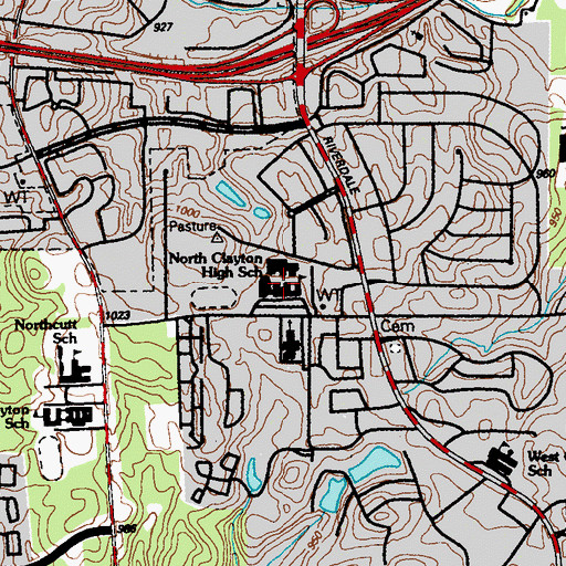 Topographic Map of North Clayton High School, GA