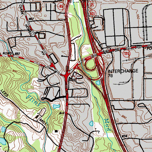 Topographic Map of Roberds Plaza South Shopping Center, GA