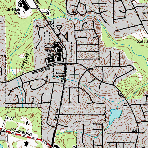 Topographic Map of Roundtree Estates, GA