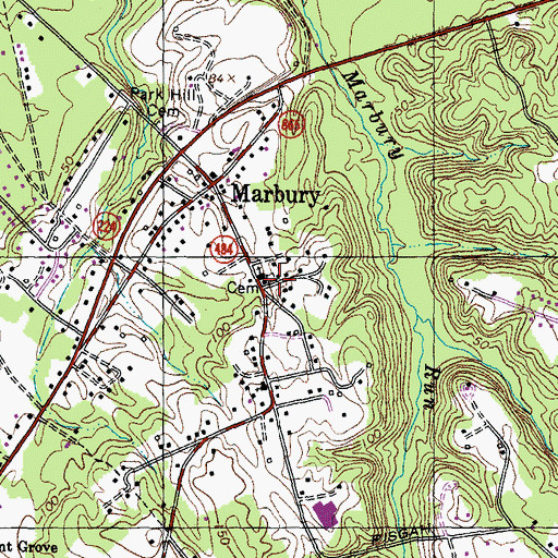 Topographic Map of Marbury Cemetery, MD