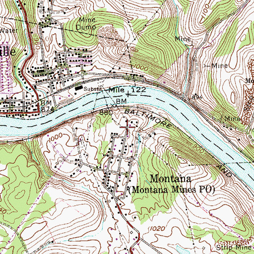 Topographic Map of Montana Mines Spring, WV