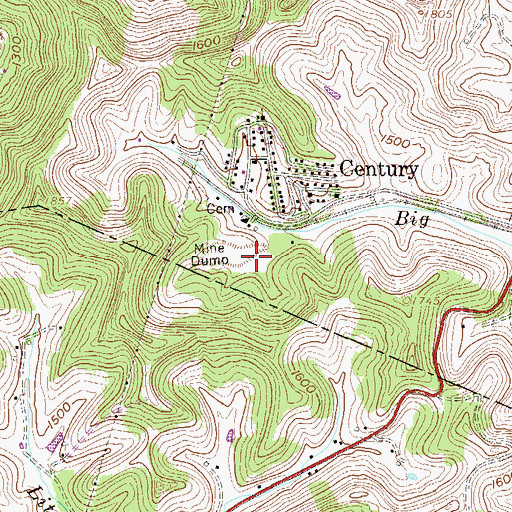 Topographic Map of Century Number One Cummunity Spring, WV