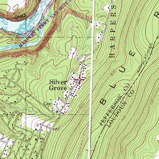 Topographic Map of Walker and Vine Springs, WV