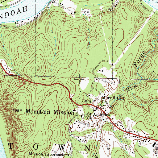 Topographic Map of Mountain Mission Spring, WV