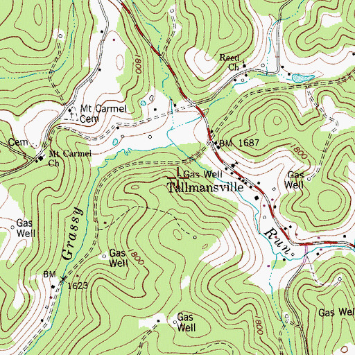 Topographic Map of Tallmansville Spring, WV