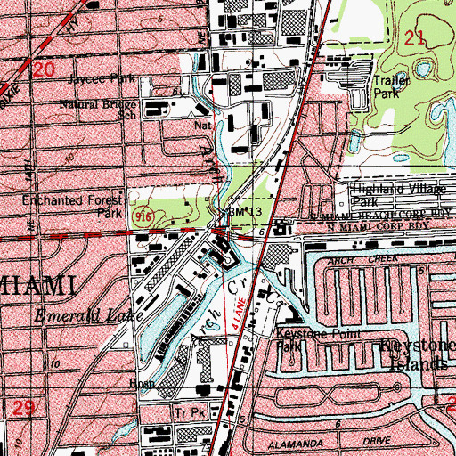 Topographic Map of Arch Creek Natural Bridge (historical), FL