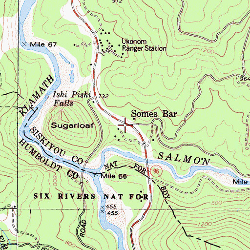 Topographic Map of Somes Bar School (historical), CA