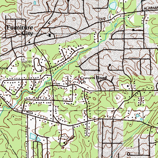 Topographic Map of Creveis Road Church, GA