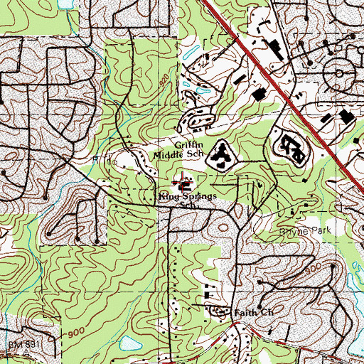 Topographic Map of King Springs Elementary School, GA