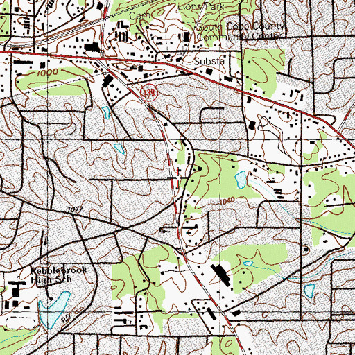 Topographic Map of South Cobb Branch Cobb County Public Library, GA