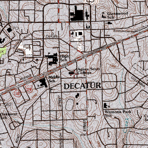 Topographic Map of Agnes Scott Hall, GA