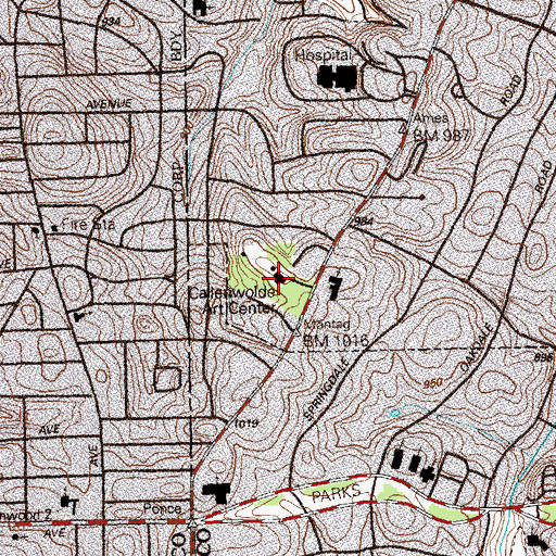 Topographic Map of Callanwolde Fine Arts Center, GA