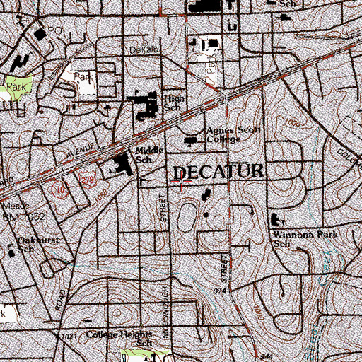 Topographic Map of Charles A Dana Fine Arts Center, GA