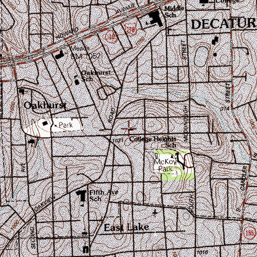 Topographic Map of Oakhurst Community Center, GA