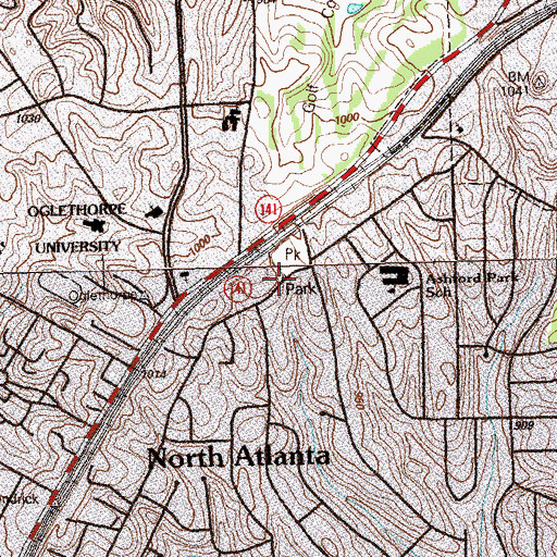 Topographic Map of Ashford Park, GA