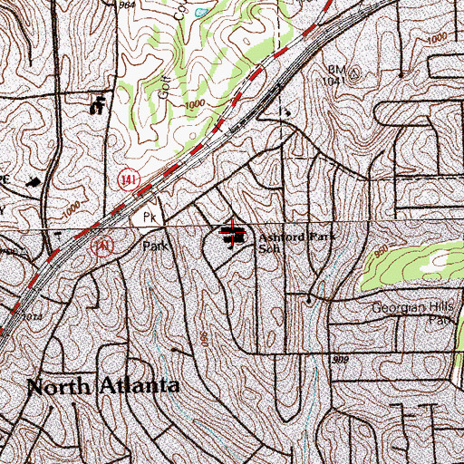 Topographic Map of Ashford Park Elementary School, GA