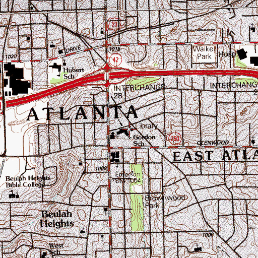 Topographic Map of East Atlanta Branch Atlanta-Fulton Public Library, GA