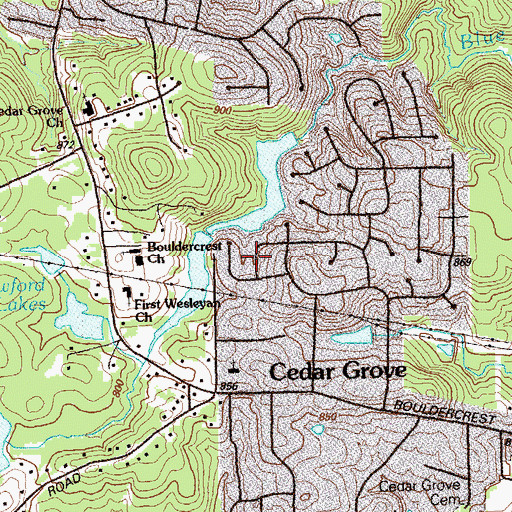 Topographic Map of Blue Creek, GA