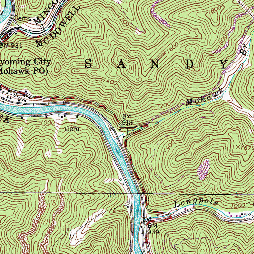 Topographic Map of Mohawk, WV